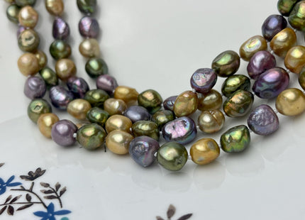 8-9x10-11 mm 40/54/64 Inches Hand Knotted Mixed Purple Green Champagne Color Rice Nugget Freshwater Pearl Necklaces #P2855