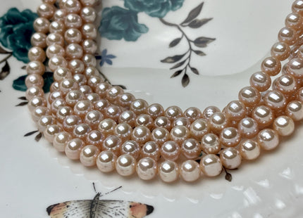 7 mm AAA Rare Extra Shiny Natural Pink Off Round Freshwater Pearl Beads Genuine High Luster Round Quality Bridal Pearls 59 Beads #P2827