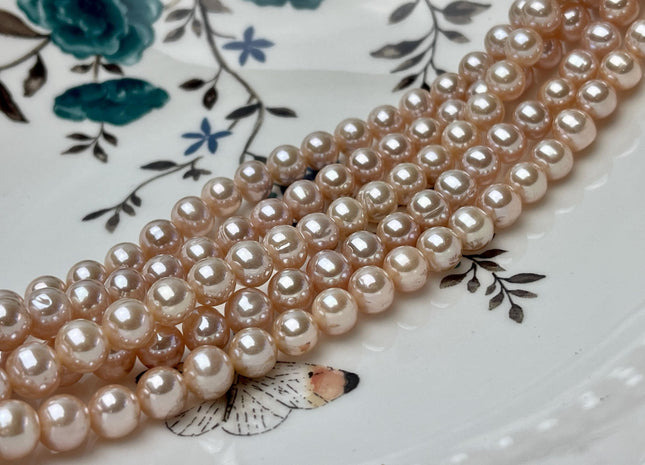 7 mm AAA Rare Extra Shiny Natural Pink Off Round Freshwater Pearl Beads Genuine High Luster Round Quality Bridal Pearls 59 Beads #P2827