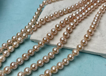 7 mm AAA Rare Extra Shiny Natural Pink Off Round Freshwater Pearl Beads Genuine High Luster Round Quality Bridal Pearls 59 Beads #P2827
