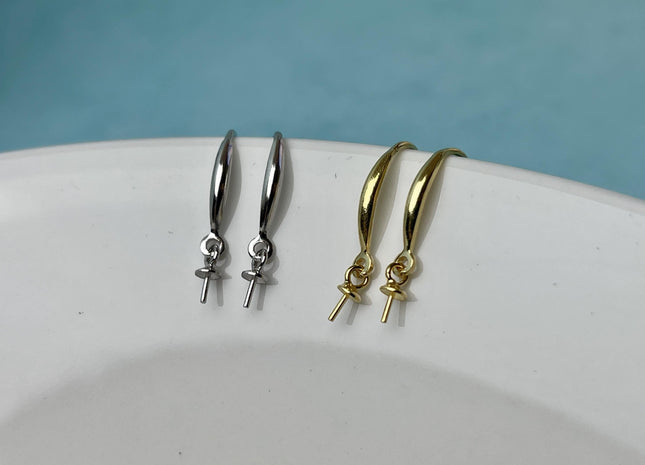 One Pair 925 Sterling Silver Or Gold Simple Hook Earring Setting 925 Sterling Silver Earring Hook Findings For Half Drilled Pearls #10348-F