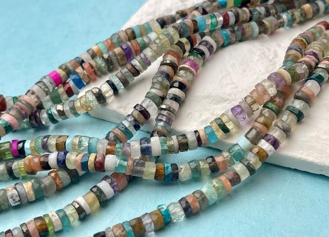 6mm 7mm All Natural Mixed Amethyst Lapis Chalcedony Emerald Green Garnet Pink Opal Faceted Rondelle Heishi Beads 16 Inches #4534