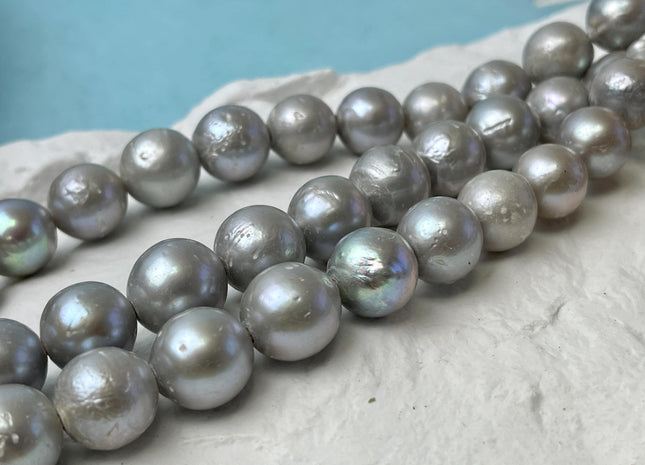 12-14 mm Half Strand Large Hole Gray Baroque Pearl Hole Size 2.2mm Rare Edison Pearl Genuine Jumbo Baroque Pearl 14 Beads #1138