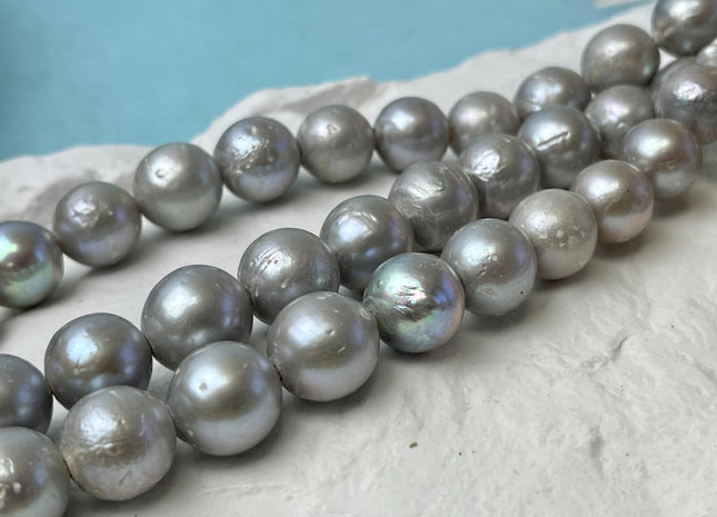 12-14 mm Half Strand Large Hole Gray Baroque Pearl Hole Size 2.2mm Rare Edison Pearl Genuine Jumbo Baroque Pearl 14 Beads #1138