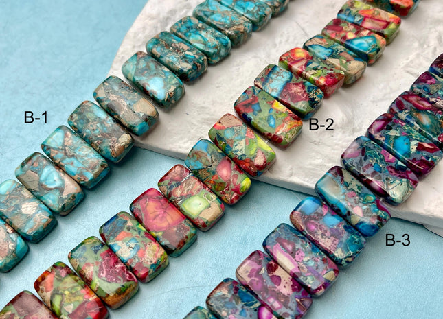 10x20 mm Double Drilled Impression Jasper Rectangle Shape Sea Sediment Jasper Beads Rainbow Pink Green Turquoise Blue Purple Color #4533