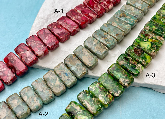 10x20 mm Double Drilled Impression Jasper Rectangle Shape Sea Sediment Jasper Beads Rainbow Pink Green Turquoise Blue Purple Color #4533