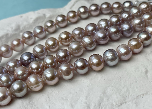 9-10 mm AA Half Strand Extra Shiny Large Hole Natural Mauve Pink Off Round Freshwater Pearl Beads Hole Size 2.2mm 21 Beads #P2834