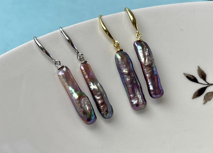 Natural White Mauve Pink Freshwater Pearls Baroque Star Moon Coin shape Dangle Drop Earrings W/Silver Gold Vermeil Jewelry #P2838