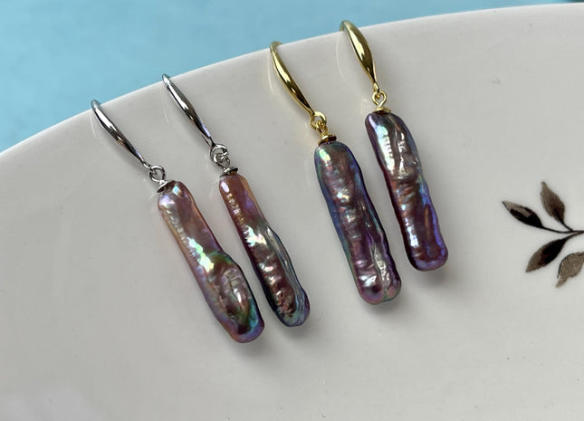 Natural White Mauve Pink Freshwater Pearls Baroque Star Moon Coin shape Dangle Drop Earrings W/Silver Gold Vermeil Jewelry #P2838