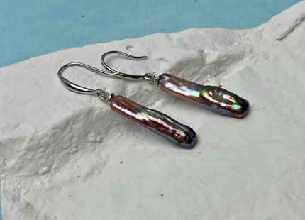 Natural White Mauve Pink Freshwater Pearls Baroque Star Moon Coin shape Dangle Drop Earrings W/Silver Gold Vermeil Jewelry #P2838