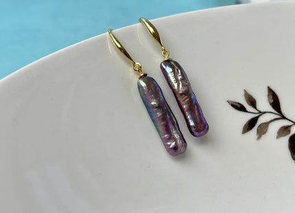 Natural White Mauve Pink Freshwater Pearls Baroque Star Moon Coin shape Dangle Drop Earrings W/Silver Gold Vermeil Jewelry #P2838