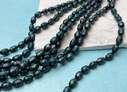 5.5-6x8-9 mm AA Prussian Blue Color Faceted Freshwater Pearls Rice/Oval Shape Pearl Beads Genuine Freshwater Pearls 48 Beads #P2835