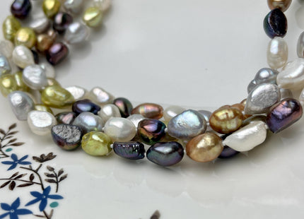 8-9x10-11 mm 64 Inches Hand Knotted Mixed White Green Gray Peacock Champagne Color Rice Nugget Freshwater Pearl Necklaces #P2856
