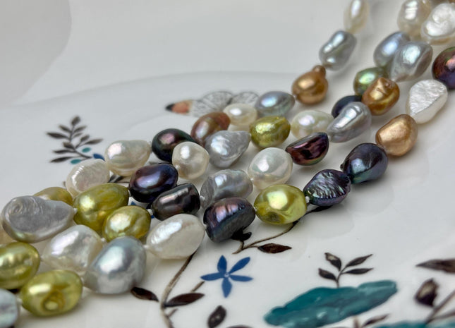 8-9x10-11 mm 64 Inches Hand Knotted Mixed White Green Gray Peacock Champagne Color Rice Nugget Freshwater Pearl Necklaces #P2856