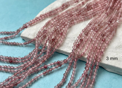 2 mm Faceted Round Tiny Pink Strawberry Quartz Gemstone Beads 13 Inches Strand #2510