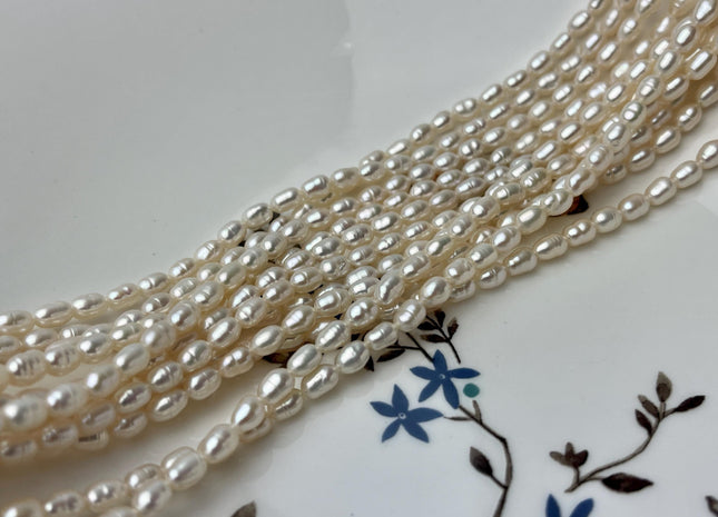 2.5x3-4 mm Natural White Rice / Oval Freshwater Pearl High Luster Freshwater Pearls Beads Small White Seed Pearl Beads #1380