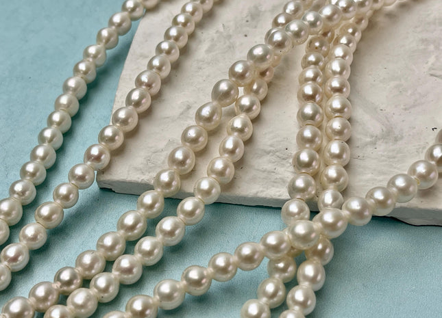 6.5-7mm AAA Rare Half/Full Strand Natural White Edison Pearls Genuine High Luster Off Round Edison Pearl Hole Size 2.1mm #P2859