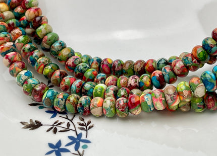 2.5x4.5 mm 5x8 mm Smooth Rondelle Impression Jasper Sea Sediment Jasper Beads Rainbow Pink Green Turquoise Blue Purple Color #4535