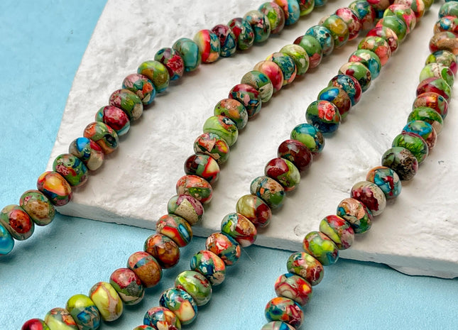 2.5x4.5 mm 5x8 mm Smooth Rondelle Impression Jasper Sea Sediment Jasper Beads Rainbow Pink Green Turquoise Blue Purple Color #4535