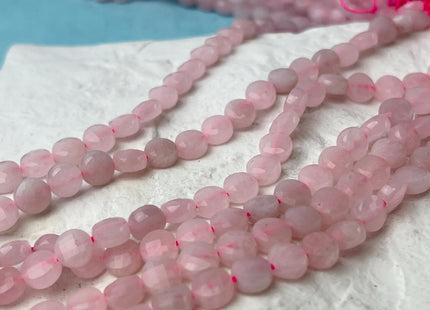 6mm Micro Faceted Diamond Cut Pink Color Rose Quartz Flat Coin Disc Shape 15.5 Inches Strand 60 Beads #4536