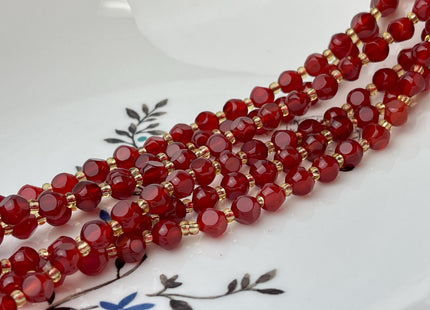 6mm 8mm Faceted Star Cut Red Carnelian Gemstone Beads 15 Inches Strand #4198