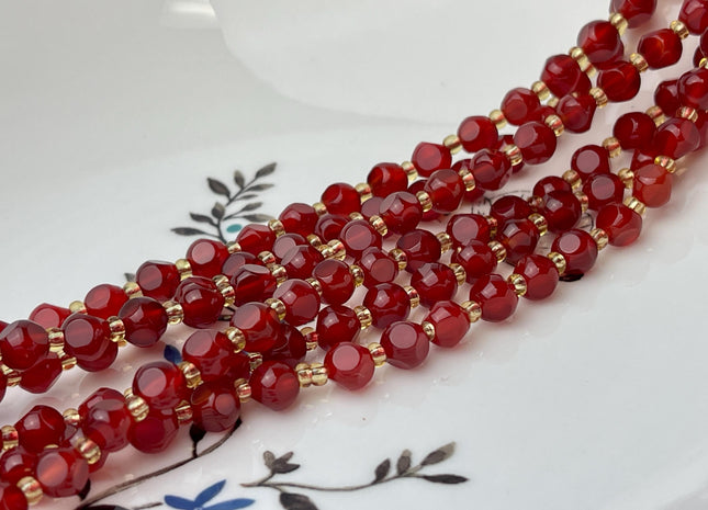 6mm 8mm Faceted Star Cut Red Carnelian Gemstone Beads 15 Inches Strand #4198