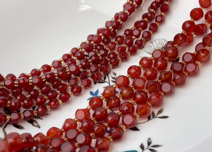 6mm 8mm Faceted Star Cut Red Carnelian Gemstone Beads 15 Inches Strand #4198