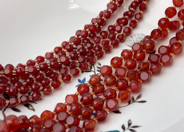 6mm 8mm Faceted Star Cut Red Carnelian Gemstone Beads 15 Inches Strand #4198