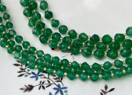 6mm 8mm Faceted Star Cut Green Onyx Gemstone Beads 15 Inches Strand #4538