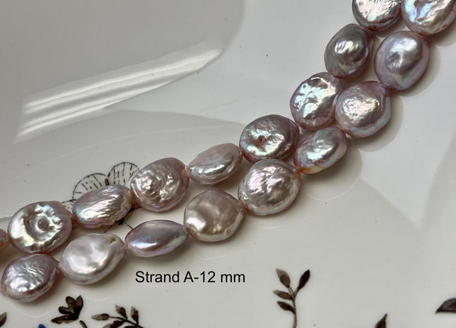 11-12mm AA Half Strand Natural Dark Mauve Purple Pink Large Hole Coin Freshwater Pearl Hole Size 1.5mm 14 Beads #P2836