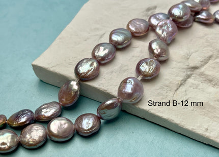 11-12mm AA Half Strand Natural Dark Mauve Purple Pink Large Hole Coin Freshwater Pearl Hole Size 1.5mm 14 Beads #P2836