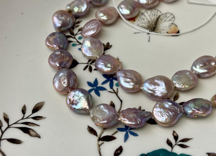 11-12mm AA Half Strand Natural Dark Mauve Purple Pink Large Hole Coin Freshwater Pearl Hole Size 1.5mm 14 Beads #P2836