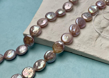 11-12mm AAA Half Strand Natural Dark Mauve Purple Pink Large Hole Coin Freshwater Pearl Hole Size 1.5mm 14 Beads #P2836