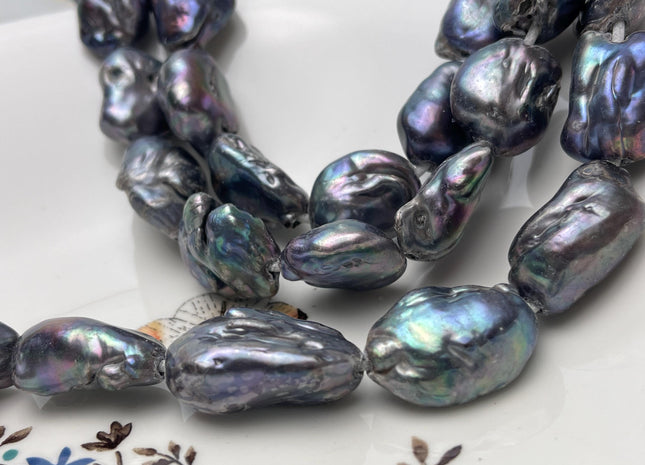 Large Hole Half Strand Freshwater Pearls Big Nugget Shape Hole 2.2mm Beads Size Approx. 25x16x12mm #765