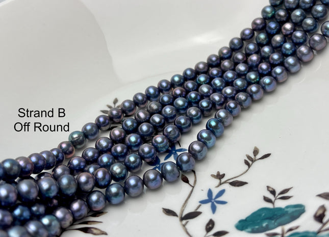 7-7.5mm AAA Blue Rainbow Peacock Off Round Freshwater Pearls Genuine Very Rare High Luster Peacock Pearls #P2840