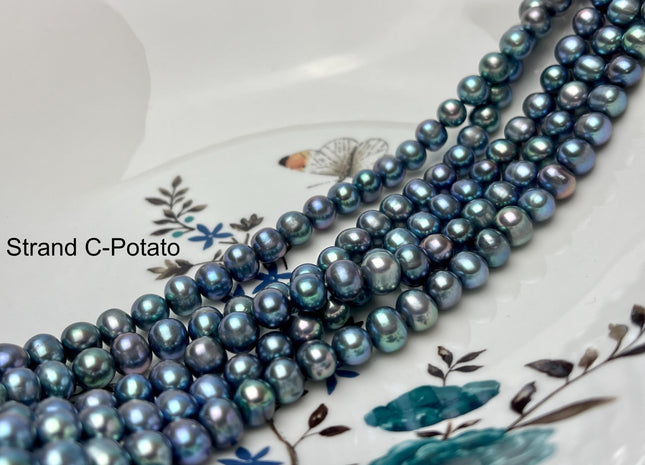 7-7.5mm AAA Blue Rainbow Peacock Off Round Freshwater Pearls Genuine Very Rare High Luster Peacock Pearls #P2840