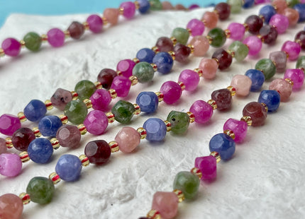 6mm Star Cut Tourmaline Color Jade Gemstone Beads Pink Green Blue Color 48 Beads #4541