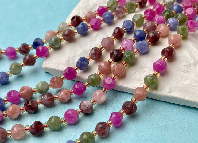 6mm Star Cut Tourmaline Color Jade Gemstone Beads Pink Green Blue Color 48 Beads #4541