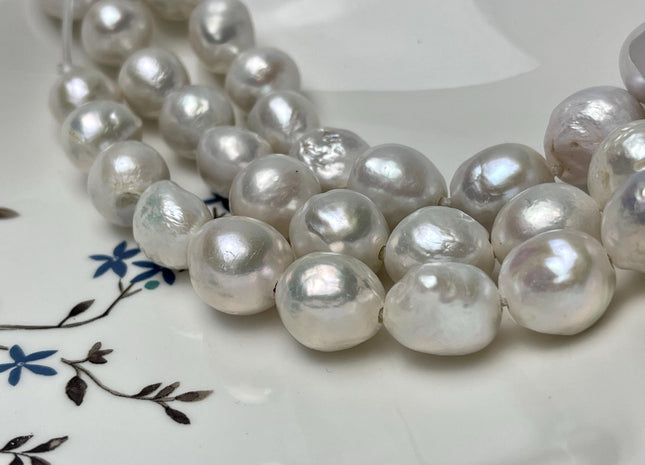 14-16 mm AAA Very Rare Half Strand Large Hole Natural White Baroque Pearl Hole Size 2.2 mm Genuine High Luster Baroque Pearl 12 Beads #P2860
