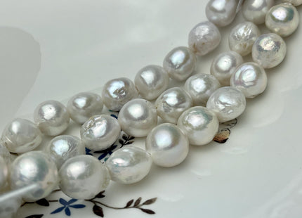 14-16 mm AAA Very Rare Half Strand Large Hole Natural White Baroque Pearl Hole Size 2.2 mm Genuine High Luster Baroque Pearl 12 Beads #P2860
