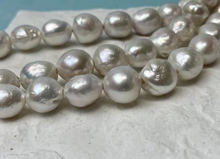 14-16 mm AAA Very Rare Half Strand Large Hole Natural White Baroque Pearl Hole Size 2.2 mm Genuine High Luster Baroque Pearl 12 Beads #P2860
