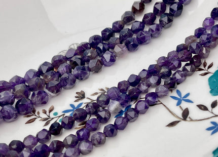 6mm 8mm Faceted Star Cut Purple Amethyst Gemstone Beads 15 Inches Strand #4543