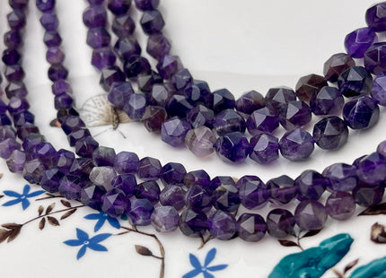 6mm 8mm Faceted Star Cut Purple Amethyst Gemstone Beads 15 Inches Strand #4543