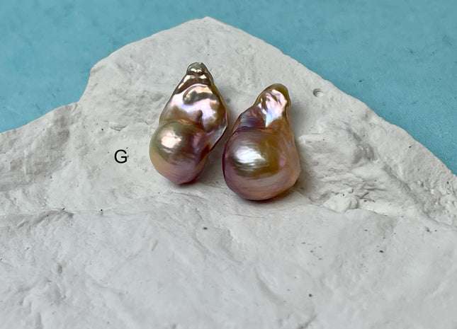 One Pair 14-15x22-24 mm AAA Natural Mauve Pink Large Baroque Pearl Half Drilled Large Baroque Pearl For DIY Earrings #P2844