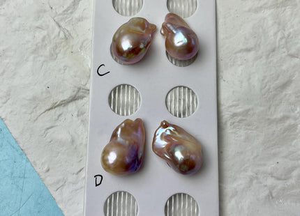 One Pair 14-15x22-24 mm AAA Natural Mauve Pink Large Baroque Pearl Genuine Large Baroque Pearl For DIY Earrings #P2844