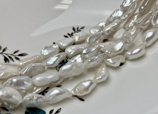 9-10x15 mm AAA High Luster Limited Edition Natural White Biwa Keshi Freshwater Pearls Beads, Genuine Natural Keshi Paddle Pearls #545