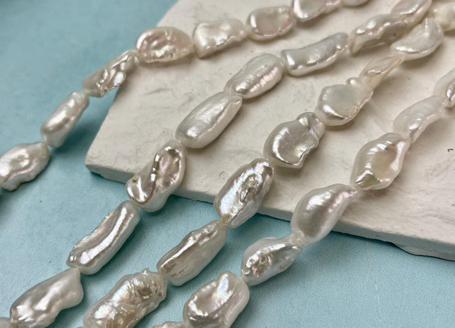 9-10x15 mm AAA High Luster Limited Edition Natural White Biwa Keshi Freshwater Pearls Beads, Genuine Natural Keshi Paddle Pearls #545