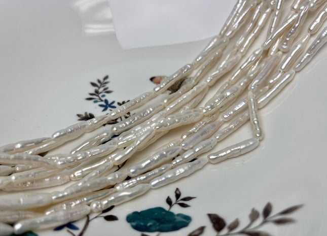 5x20-27 mm Natural White Biwa Stick Freshwater Pearls Genuine Natural White Long Stick Pearls 16-17 Beads #P2865