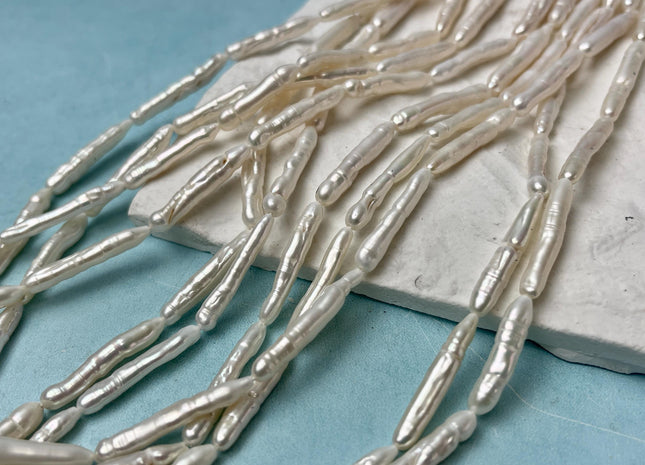 5-7x20-35 mm Natural White Biwa Stick Freshwater Pearls Genuine Natural White Long Stick Pearls 13-17 Beads #P2865