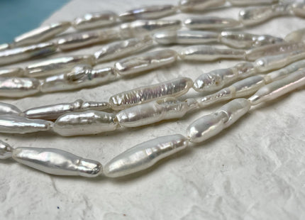 6-6.5x23-25mm Natural White Biwa Stick Freshwater Pearl Beads Genuine Biwa Rectangle Stick Pearls 15-16 Beads #P2863